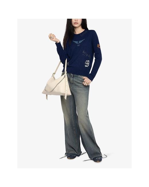 Zadig & Voltaire Blue Miss Rhinestone-Embellished Cashmere Jumper
