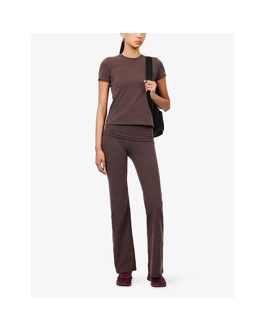 Sisterly Tribe Brown Cosy Soft Cotton Foldover Stretch-Cotton Yoga Trousers