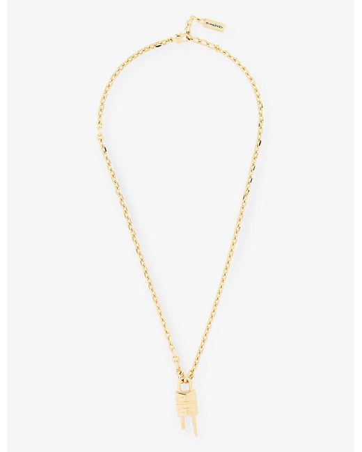 Givenchy White Monogram-engraved Brass Pendant Necklace