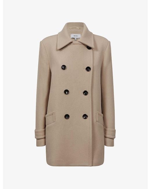 Reiss Natural Maisie Short Double-breasted Woven Coat