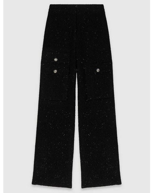 Maje Black High-rise Flared-leg Tweed Cotton-blend Trousers