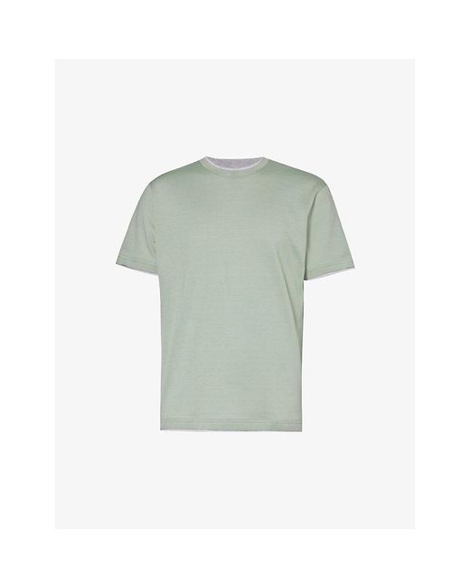 Eleventy Green Crewneck Ribbed-trim Cotton-jersey T-shirt for men