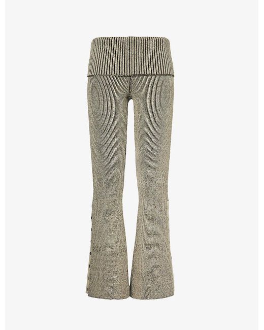 Jaded London Gray Popper-hem Flared-leg Cotton Knitted Trousers