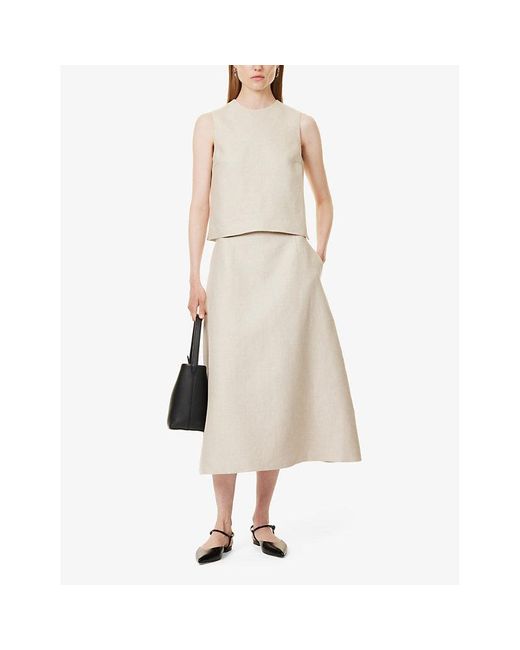 Theory White Darted Sleeveless Round-neck Linen Top