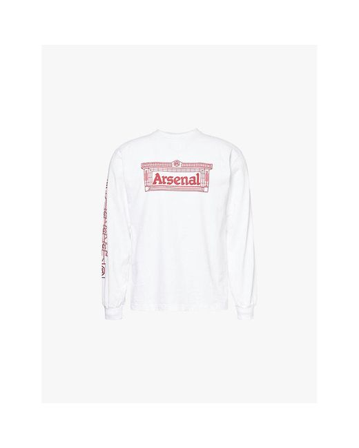 Aries White X Arsenal Highbury Temple Long-Sleeves Relaxed-Fit Cotton-Jersey T-Shirt for men