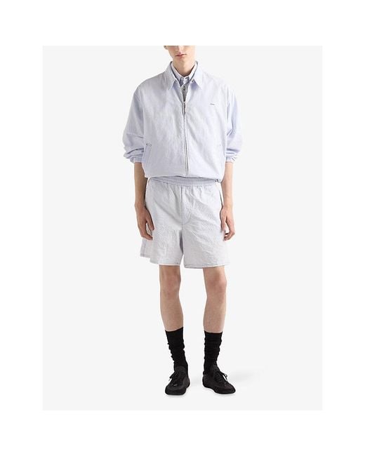 Prada White Mid-Rise Chambray Cotton Bermuda Shorts for men