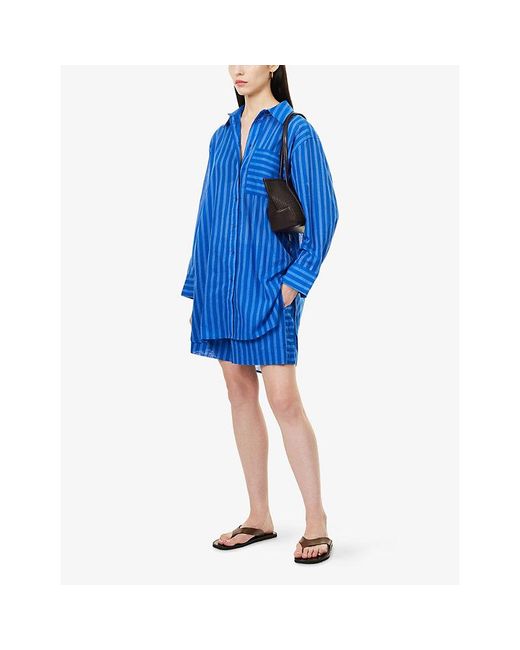 ME+EM Blue Striped Cotton Beach Shirt