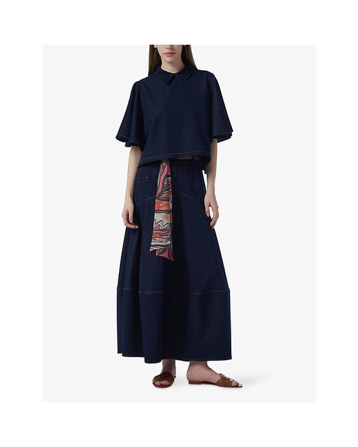 eem Blue Tie-Waist Denim Maxi Skirt