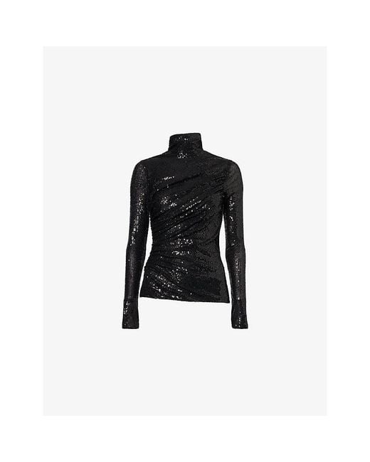 Needle & Thread Black Malia Turtleneck Sequin Woven Top