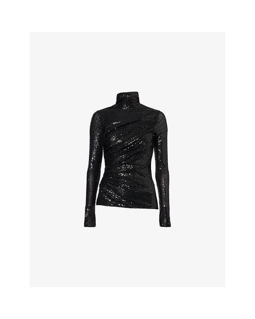 Needle & Thread Black Malia Turtleneck Sequin Woven Top