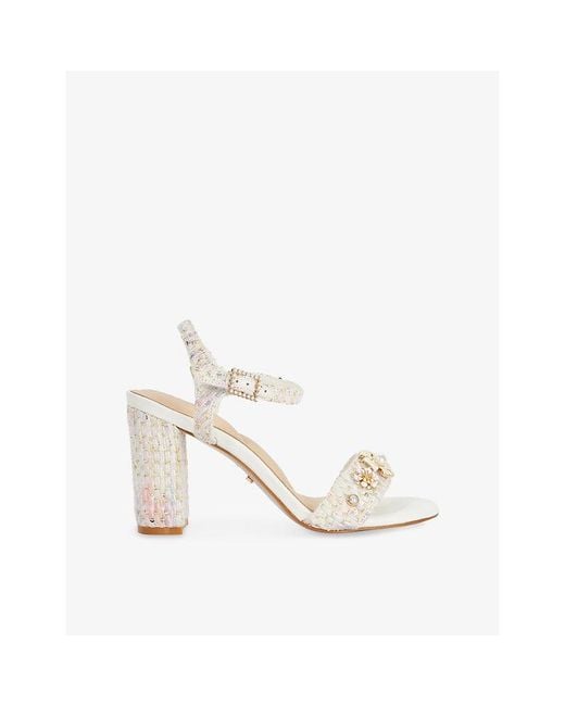 Dune White Mention Woven Heeled Sandals