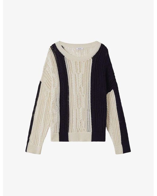 Reiss Blue Terry Colour-block Knitted Jumper