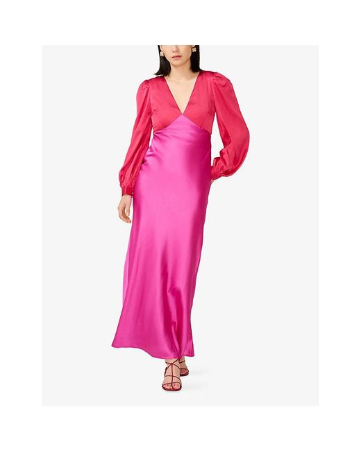 OMNES Pink Francoise Long-Sleeve Satin Maxi Dress