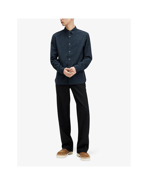AllSaints Blue Lorella Ramskull-embroidered Regular-fit Organic-cotton Blend Shirt X for men