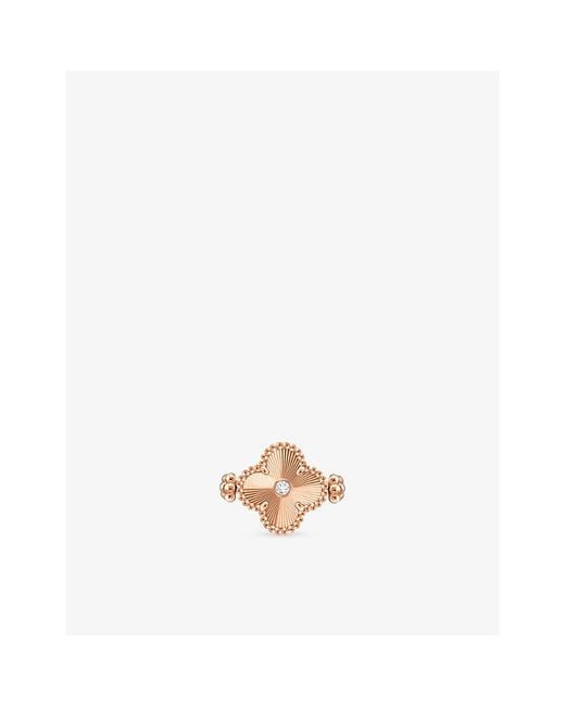 Van Cleef & Arpels Metallic Vintage Alhambra Guilloché 18Ct Rose, Mother-Of-Pearl And Diamond Reversible Ring
