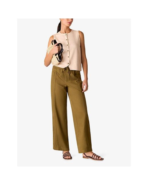Whistles Green Paper Bag Waistband Straight-Leg Woven Trousers