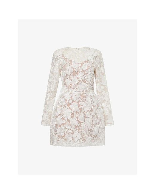 Nadine Merabi White Sienna Embroidered Mesh Mini Dress