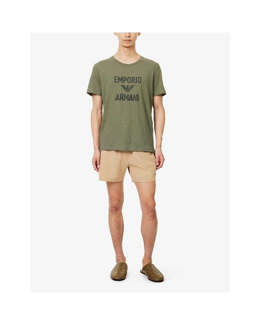 Emporio Armani Green Logo Text-embroidered Relaxed-fit Cotton And Linen-blend T-shirt X for men