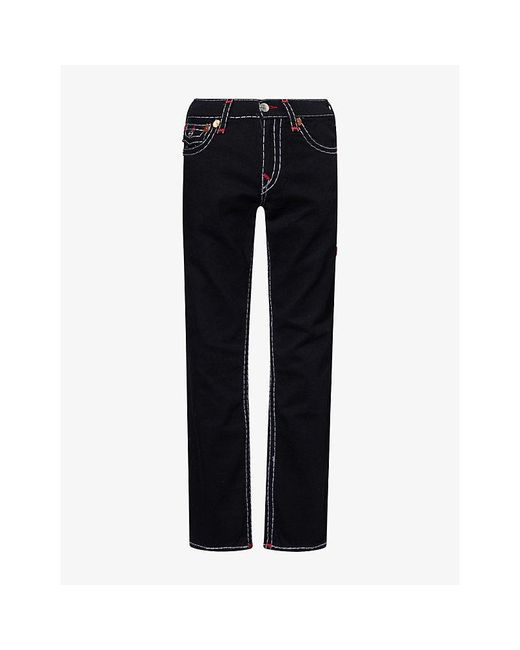 True Religion Black Ricky Super T Flap Contrast-Stitch Denim Jeans for men
