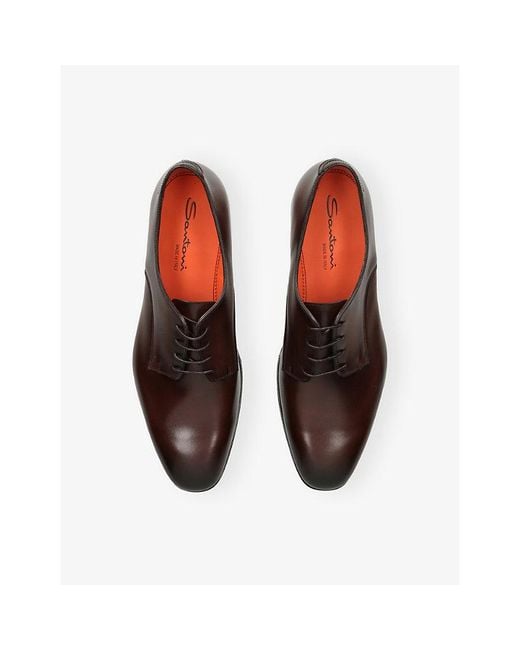 Santoni Brown Adrian Leather Derby Shoes for men