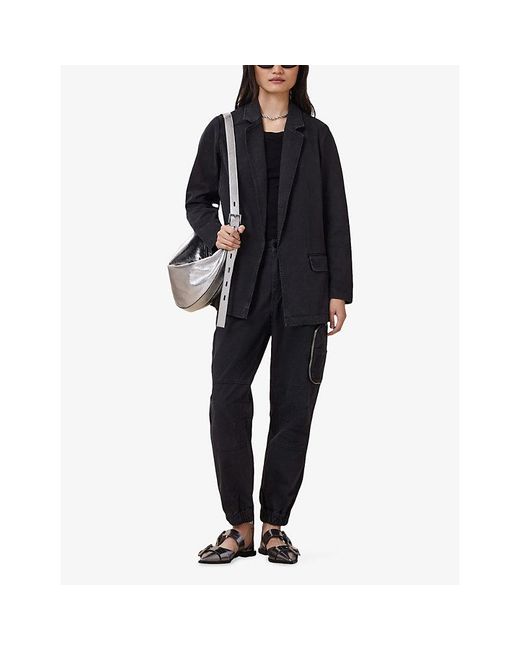 AllSaints Black Aleida Single-Breasted Denim Blazer