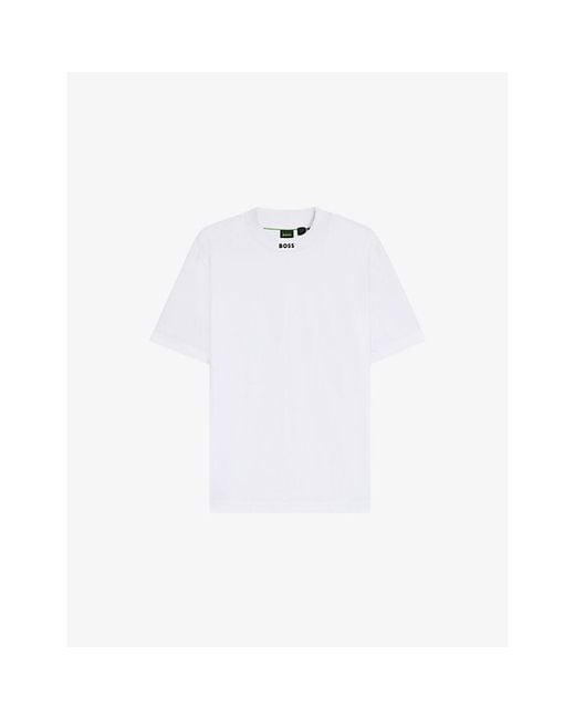 Boss White Logo-Collar Short-Sleeve Stretch-Cotton T-Shirt for men
