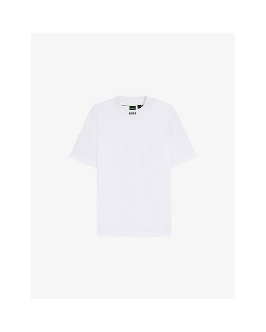 Boss White Logo-Collar Short-Sleeve Stretch-Cotton T-Shirt for men