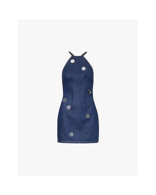 David Koma Blue Mirrored-embellishments Mid-wash Denim Mini Dress