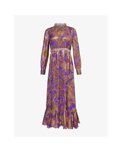 Valentino Garavani Purple Orchid Apres L'Hiver Metallic Jacquard Silk-Blend Maxi Dress