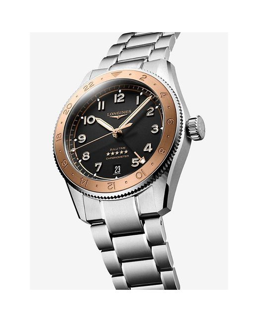 Longines Metallic L3.803.5.53.6 Spirit Zulu Time 1925 Stainless-Steel And 18Ct Rose Cap 39Mm Automatic Watch for men