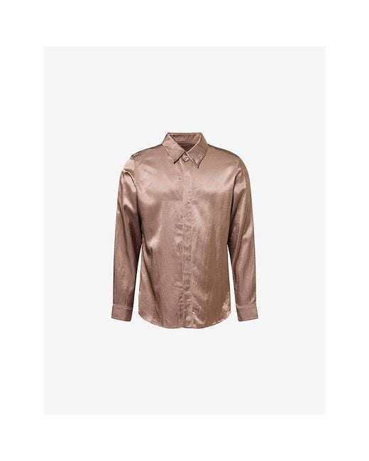 Dries Van Noten Brown Carvies Classic-Collar Satin Shirt for men