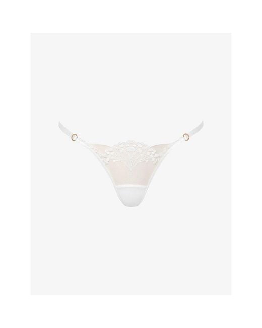 Bluebella White Marisa Floral-Lace Stretch-Mesh Thong