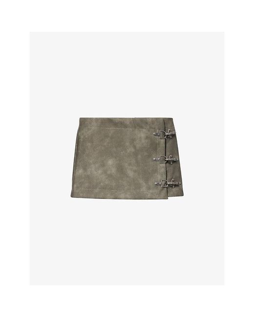 Jaded London Green Wrap Faux-Leather Mini Skirt