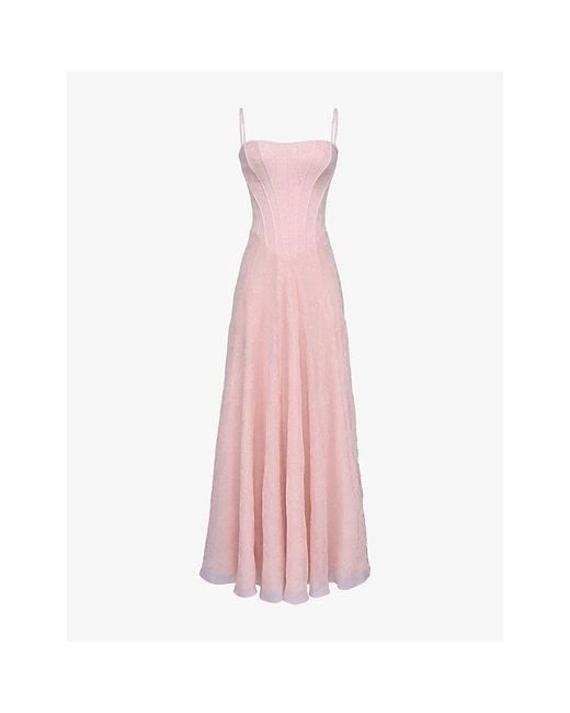 House Of Cb Pink Esme Floral-Pattern Chiffon Maxi Dress Xs (A-C Cup)