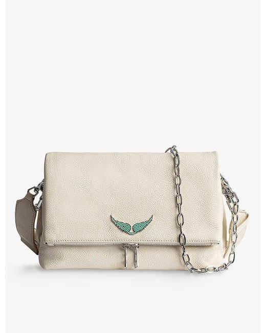 Zadig & Voltaire Rocky Grained-leather Shoulder Bag in Natural | Lyst