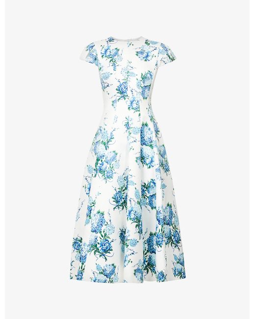 Emilia Wickstead Blue Lecia Floral-pattern Woven Midi Dress