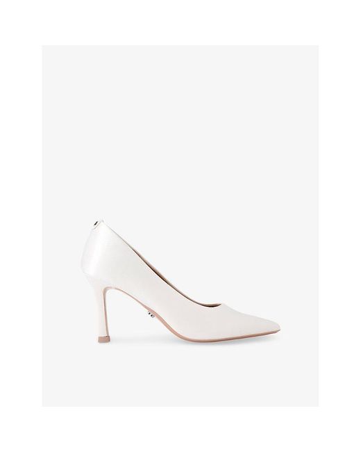 Carvela Kurt Geiger White Corletta Pointed-Toe Satin Heeled Courts