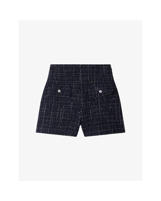Sandro Blue Decorative High-Rise Tweed Shorts