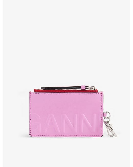Ganni Pink Logo-embossed Recycled-leather Wallet