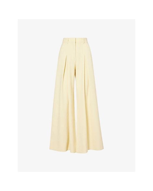 ME+EM Yellow Very Wide-Leg Pleated Woven Trousers