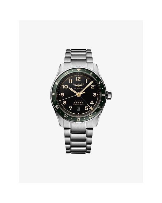 Longines Black L3.812.4.63.6 Spirit Zulu Time 42Mm Ceramic Bezel Stainless-Steel Automatic Watch for men