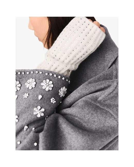 Maje White Rhinestone-Embellished Wool Mittens