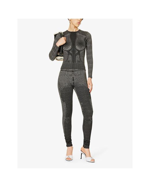 Sinead Gorey Laser-cut High-rise Stretch-woven leggings in Gray | Lyst