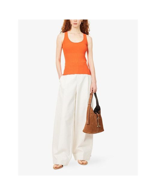 Max Mara Orange Yarn Sleeveless Ribbed-Knit Top
