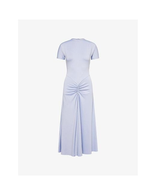 Victoria Beckham Blue Gathered Short-Sleeve Stretch-Woven Midi Dress
