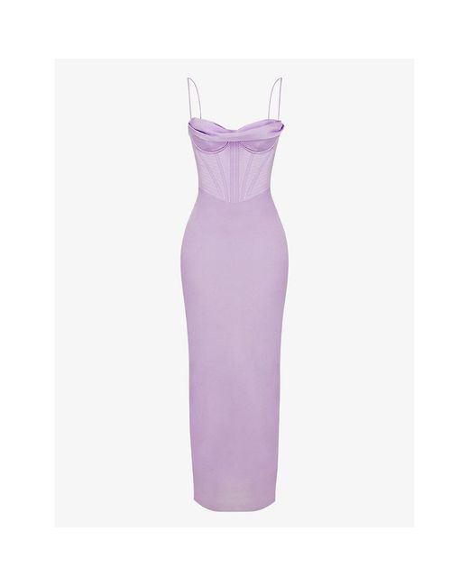 House Of Cb Purple Charmaine Corset Satin Maxi Dress