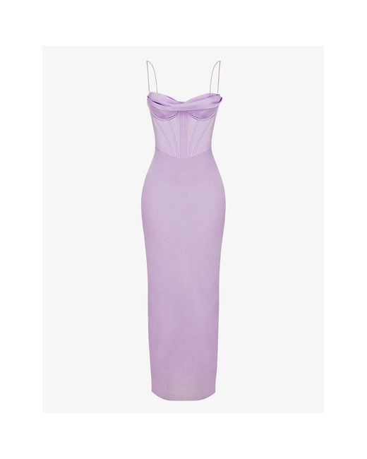 House Of Cb Purple Charmaine Corset Satin Maxi Dress