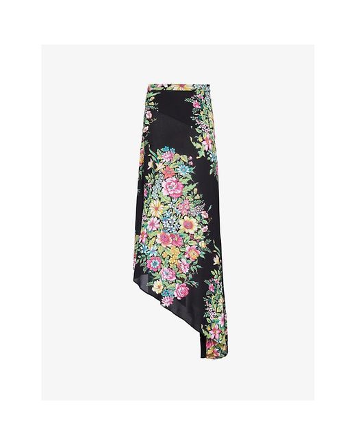 Etro Multicolor Floral-print Asymmetric Stretch-woven Midi Skirt