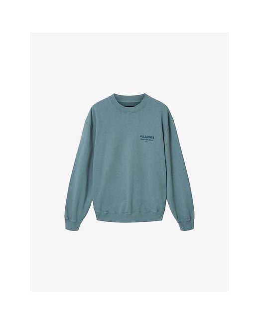 AllSaints Blue Xander Branded-Print Cotton-Jersey Sweatshirt for men