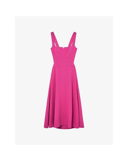 Reiss Pink Dina Cut-Out Woven Midi Dress